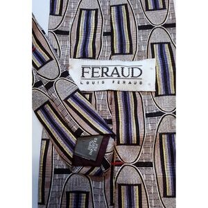 Louis Feraud Men's Necktie 100% Silk Designer Patterned Tie Beige Blue